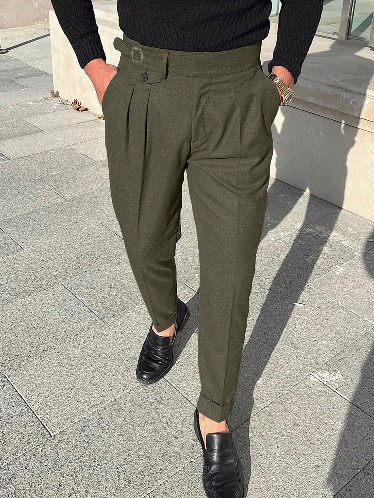 Calvornis Calça casual social masculina de perna reta e pregueada de cor sólida, calça clássica masculina, calça para terno masculino, calça pregueada masculina