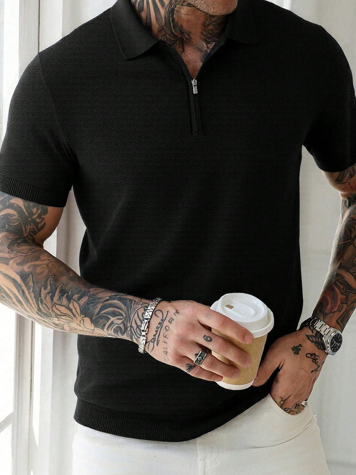 Camisa Polo de Malha Premium Masculina - Manga Curta com Zíper Até a Metade para um Verão Fresco e Confortável - Essencial Casual e de Estilo "Old Money"