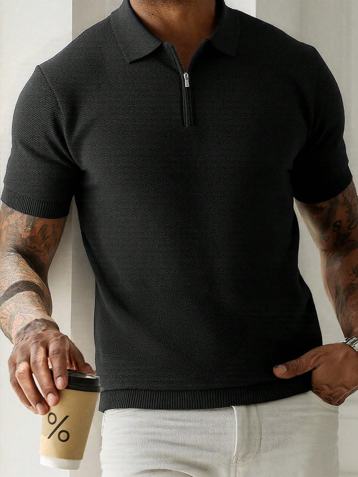 Camisa Polo de Malha Premium Masculina - Manga Curta com Zíper Até a Metade para um Verão Fresco e Confortável - Essencial Casual e de Estilo "Old Money"